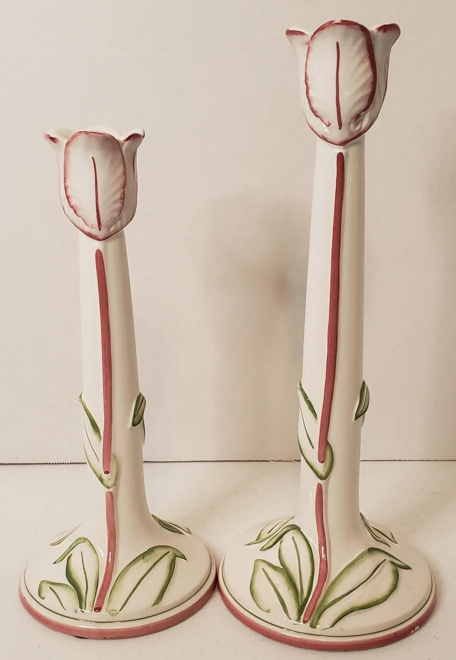 Pair Vintage Late 20th Century Porcelain Tulip Candle Holders Made in Italy - 8