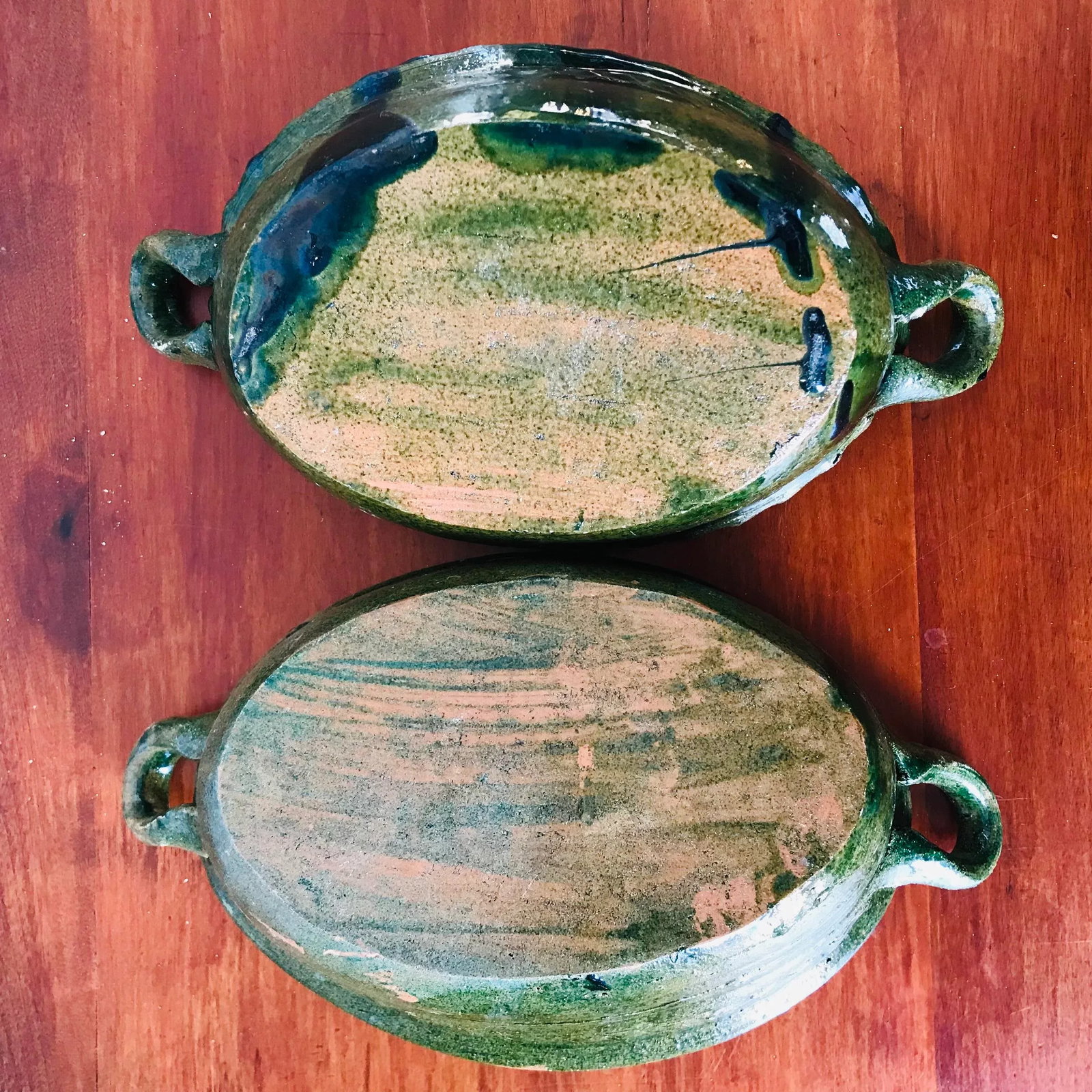 Set of 2 Red Ware Pottery Patamban Michoacan Green Glaze Baking Dishes From Mexico - 6