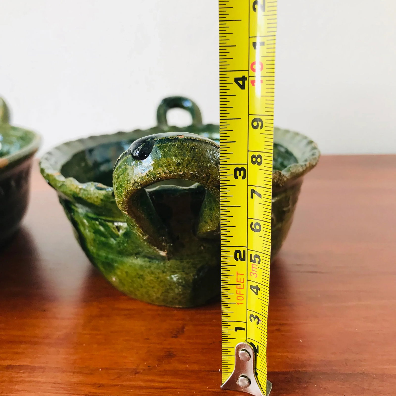 Set of 2 Red Ware Pottery Patamban Michoacan Green Glaze Baking Dishes From Mexico - 8