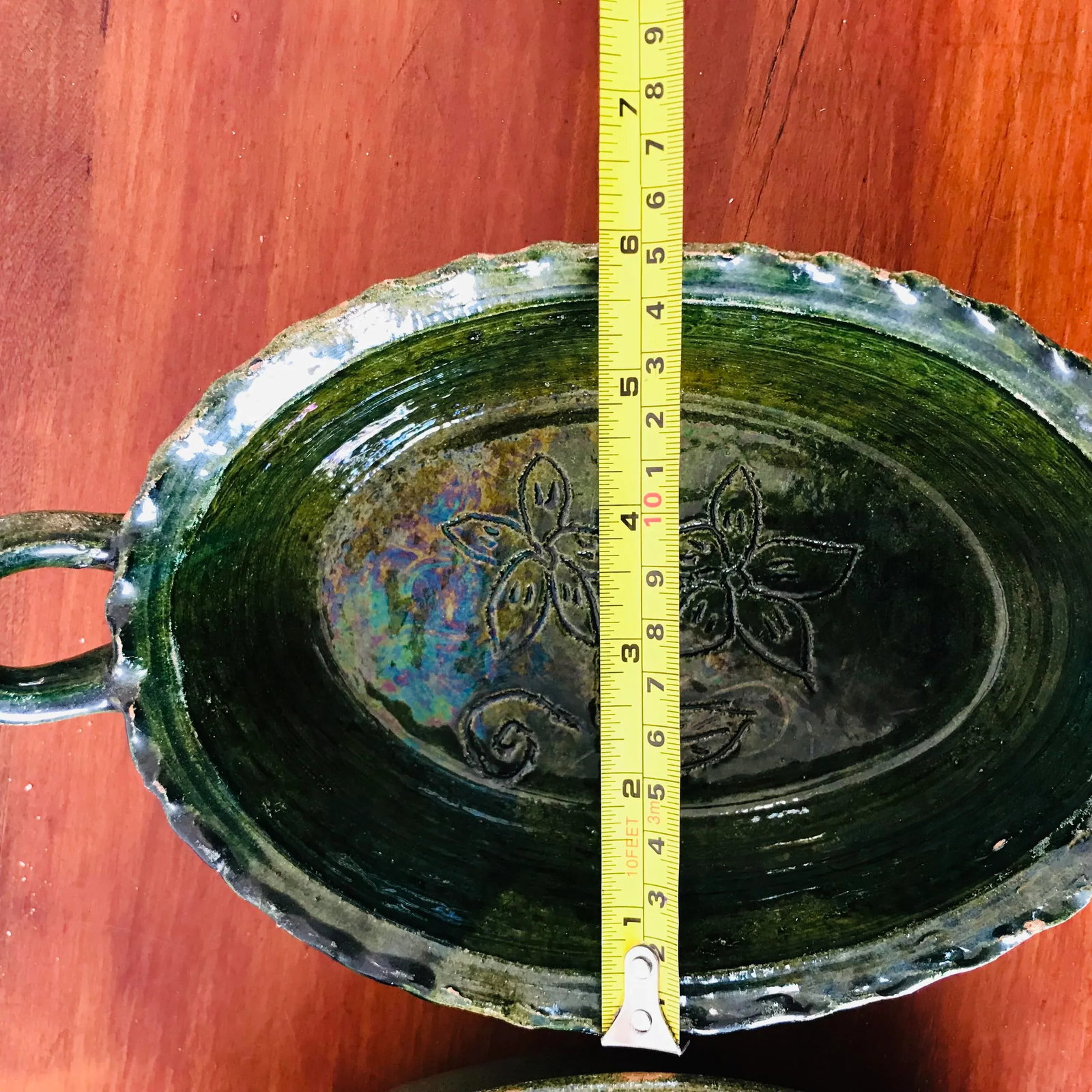 Set of 2 Red Ware Pottery Patamban Michoacan Green Glaze Baking Dishes From Mexico - 9