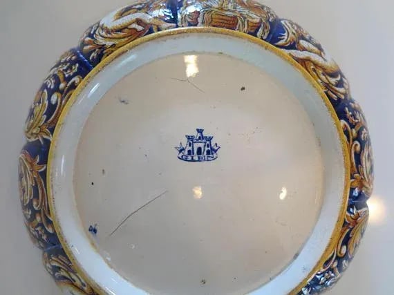 1865 Antique Gien French Renaissance Revival Faience Earthenware Scalloped Bowl - 10