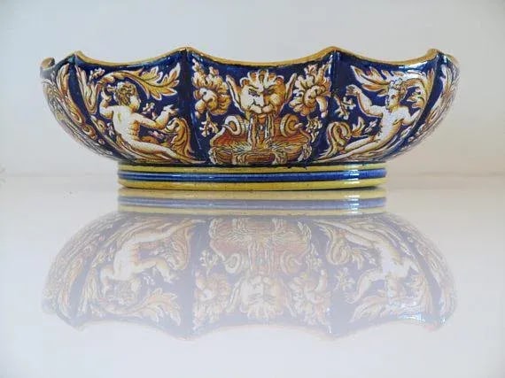 1865 Antique Gien French Renaissance Revival Faience Earthenware Scalloped Bowl - 2