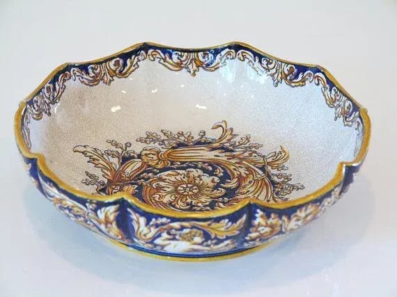 1865 Antique Gien French Renaissance Revival Faience Earthenware Scalloped Bowl - 3
