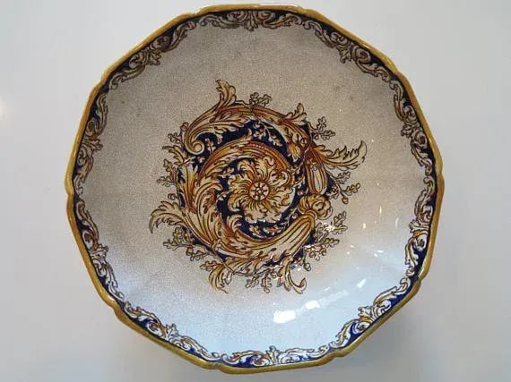 1865 Antique Gien French Renaissance Revival Faience Earthenware Scalloped Bowl - 4