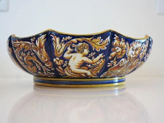 1865 Antique Gien French Renaissance Revival Faience Earthenware Scalloped Bowl - 5
