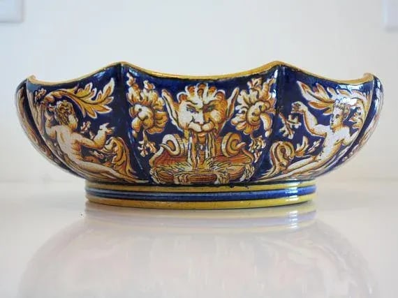 1865 Antique Gien French Renaissance Revival Faience Earthenware Scalloped Bowl - 6
