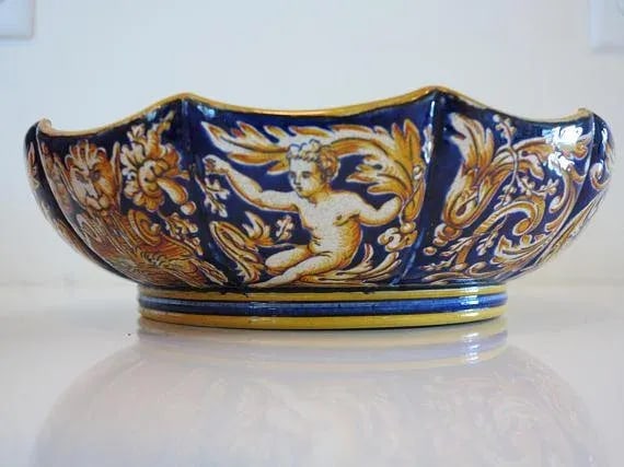 1865 Antique Gien French Renaissance Revival Faience Earthenware Scalloped Bowl - 7