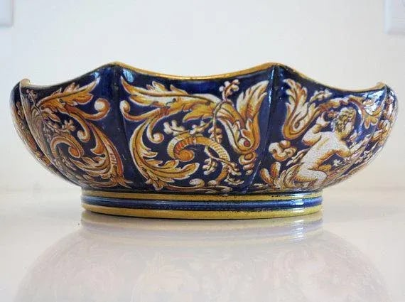 1865 Antique Gien French Renaissance Revival Faience Earthenware Scalloped Bowl - 8