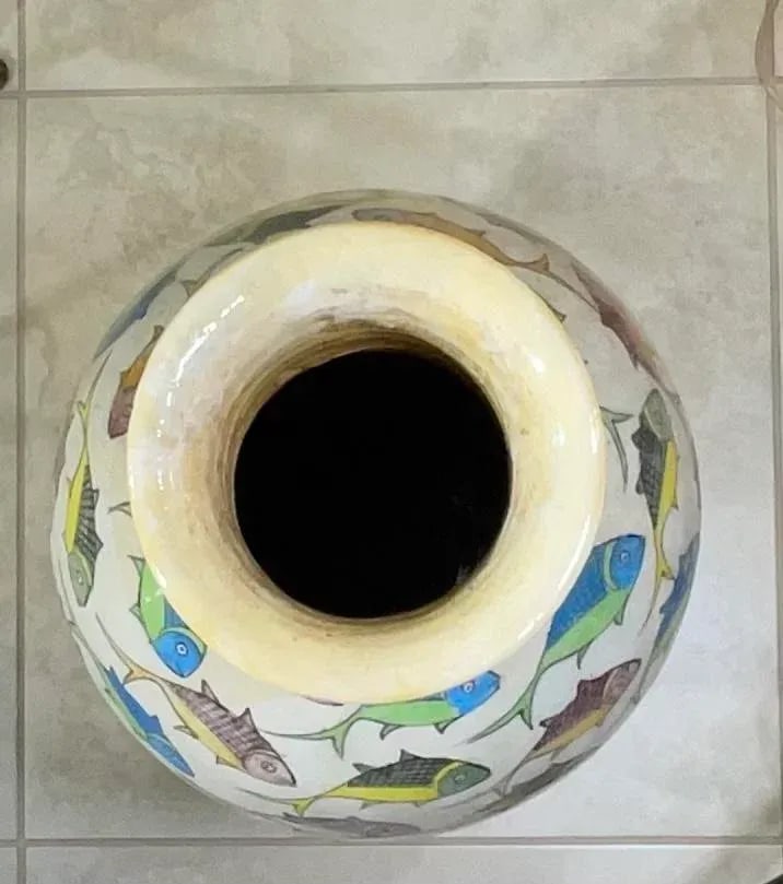 Large Persian Vintage Hand Painted Ceramic Fish Vase - 11