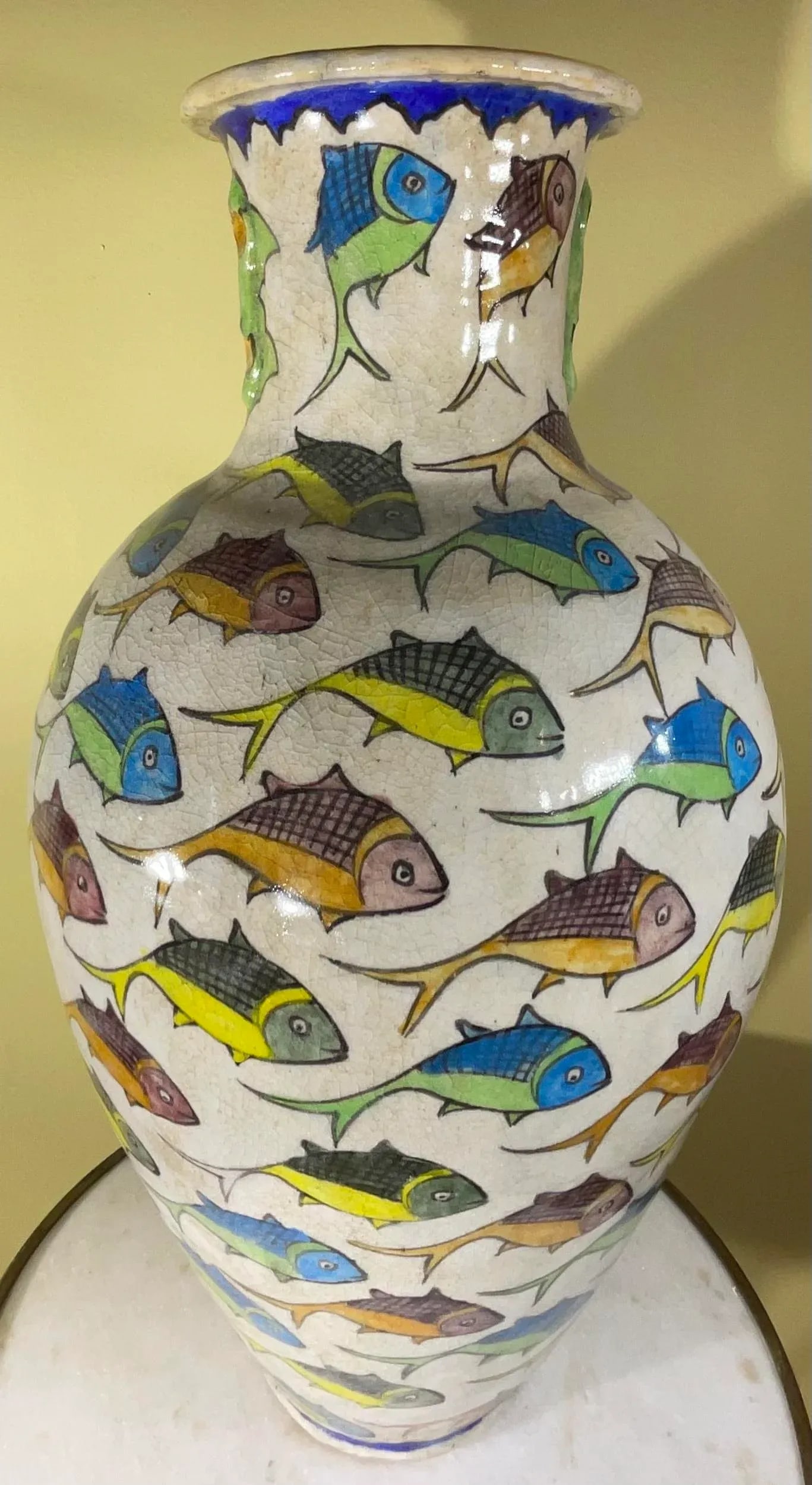 Large Persian Vintage Hand Painted Ceramic Fish Vase - 3