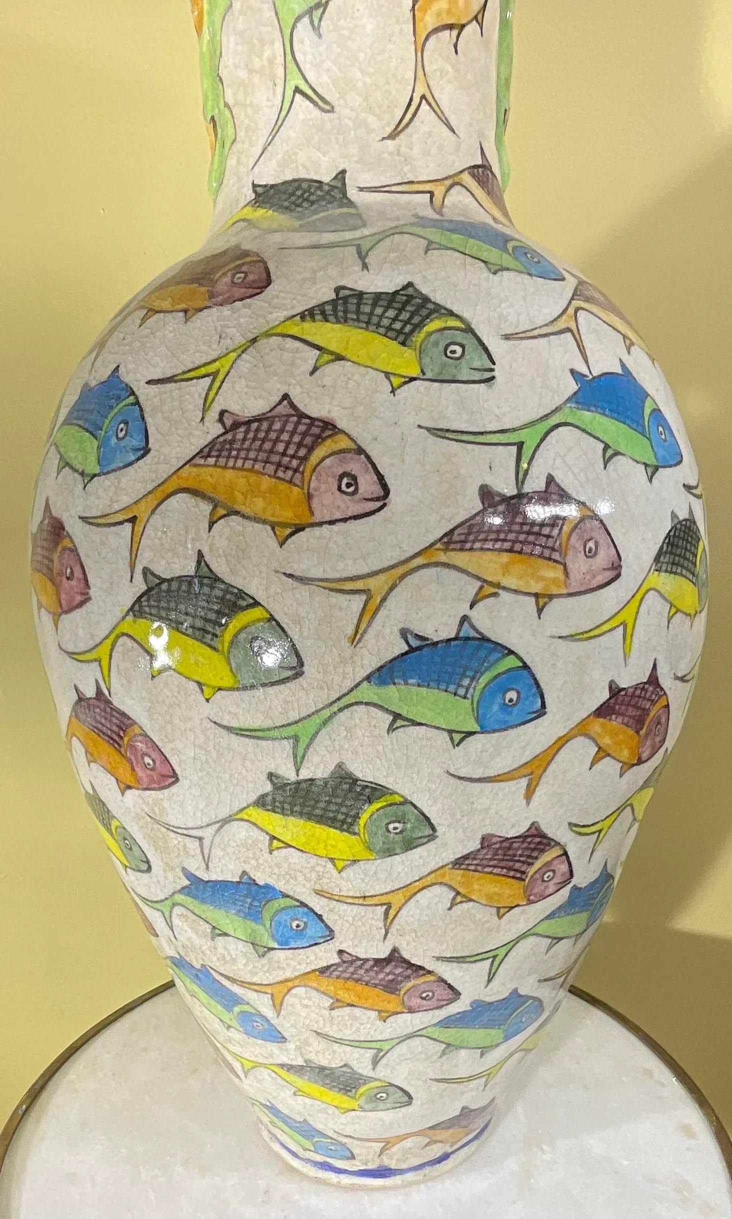 Large Persian Vintage Hand Painted Ceramic Fish Vase - 4