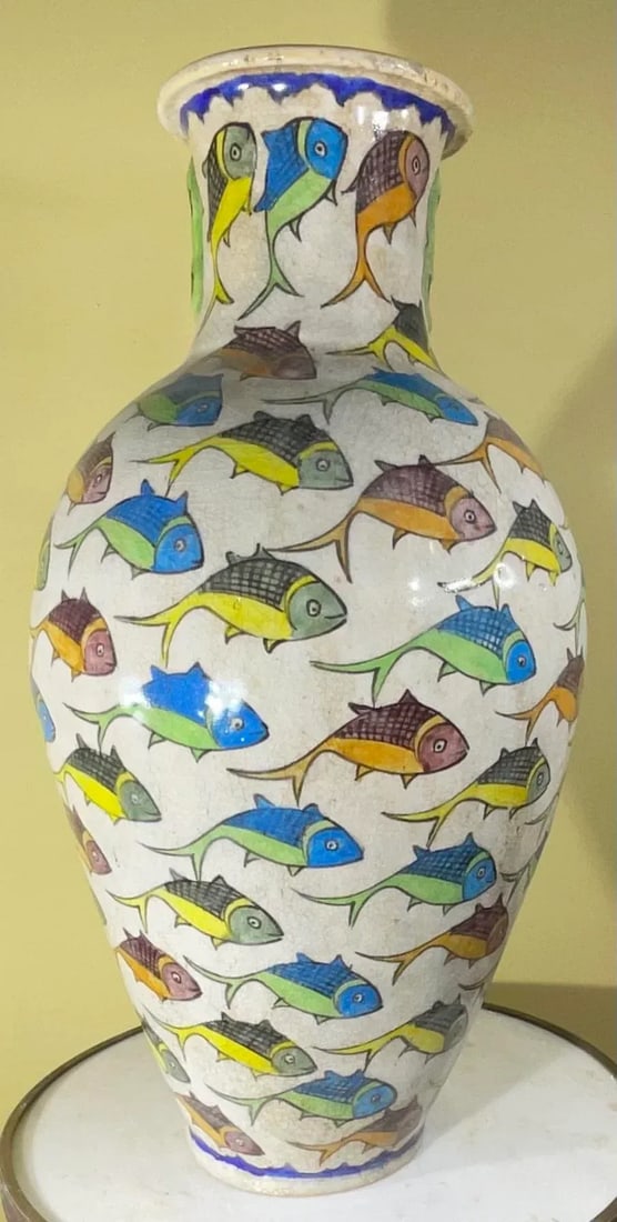 Large Persian Vintage Hand Painted Ceramic Fish Vase - 5