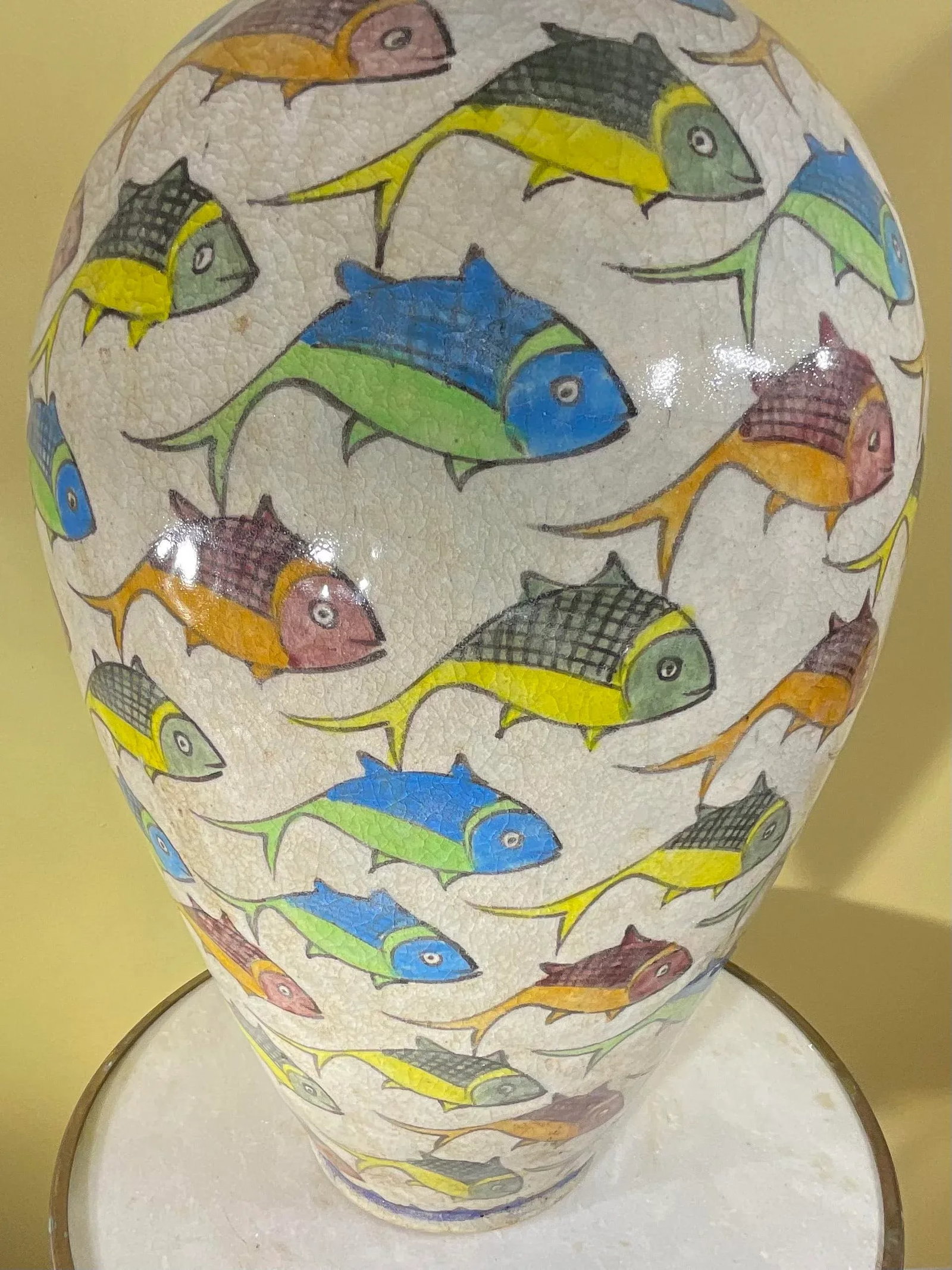 Large Persian Vintage Hand Painted Ceramic Fish Vase - 6
