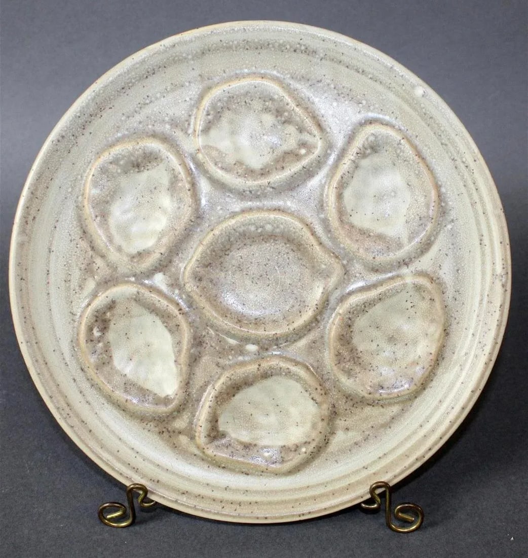 Vintage French Stoneware Oyster Plates- Set of 9 - 7