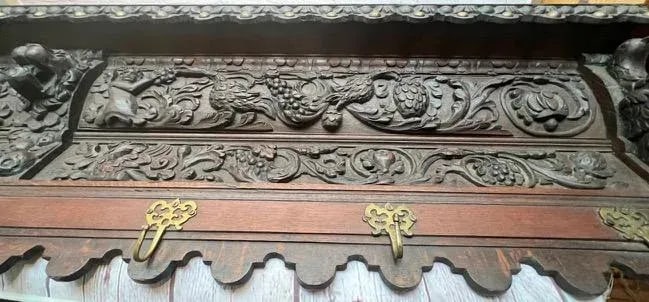 Antique Large French Heavily Carved Oak Coat Rack - 11