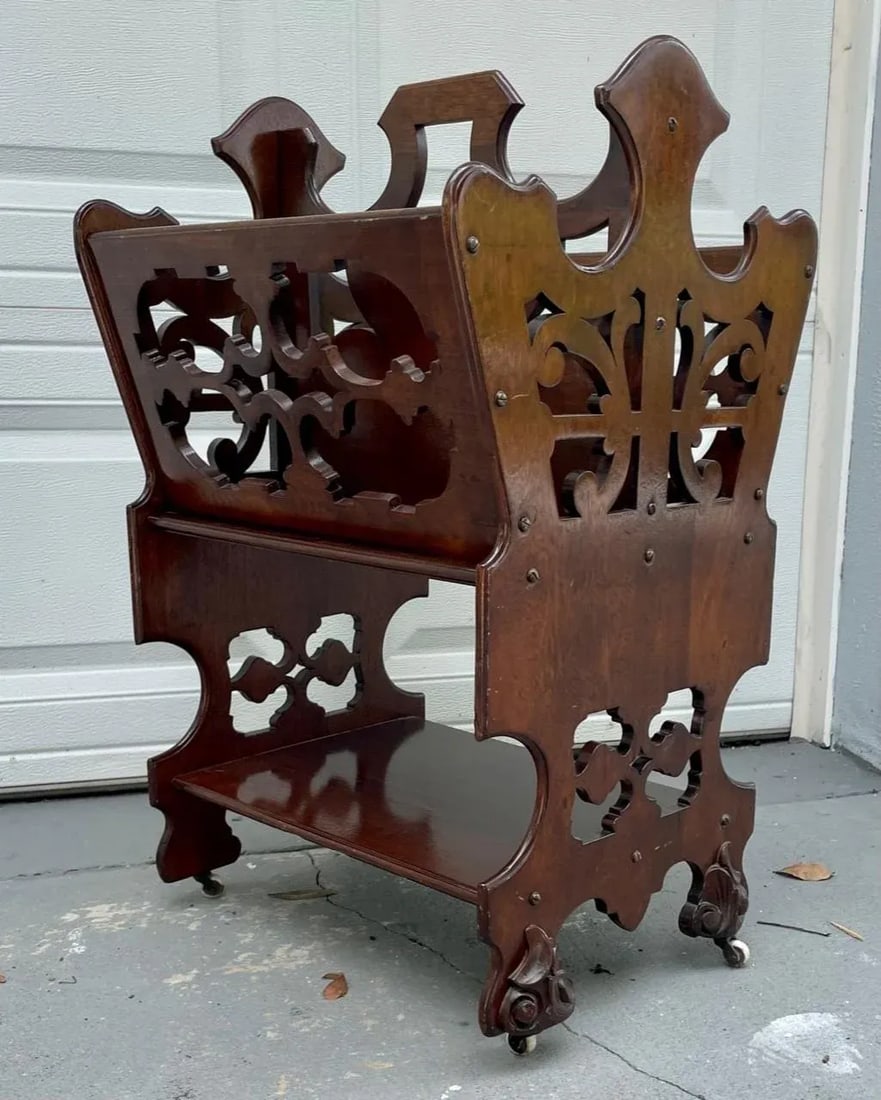 English Victorian Two Tier Walnut Canterbury Circa 1880. - 3