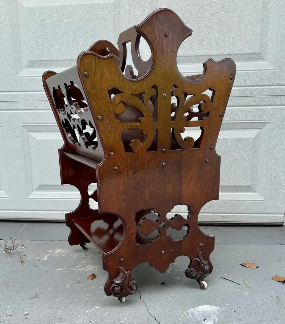 English Victorian Two Tier Walnut Canterbury Circa 1880. - 6