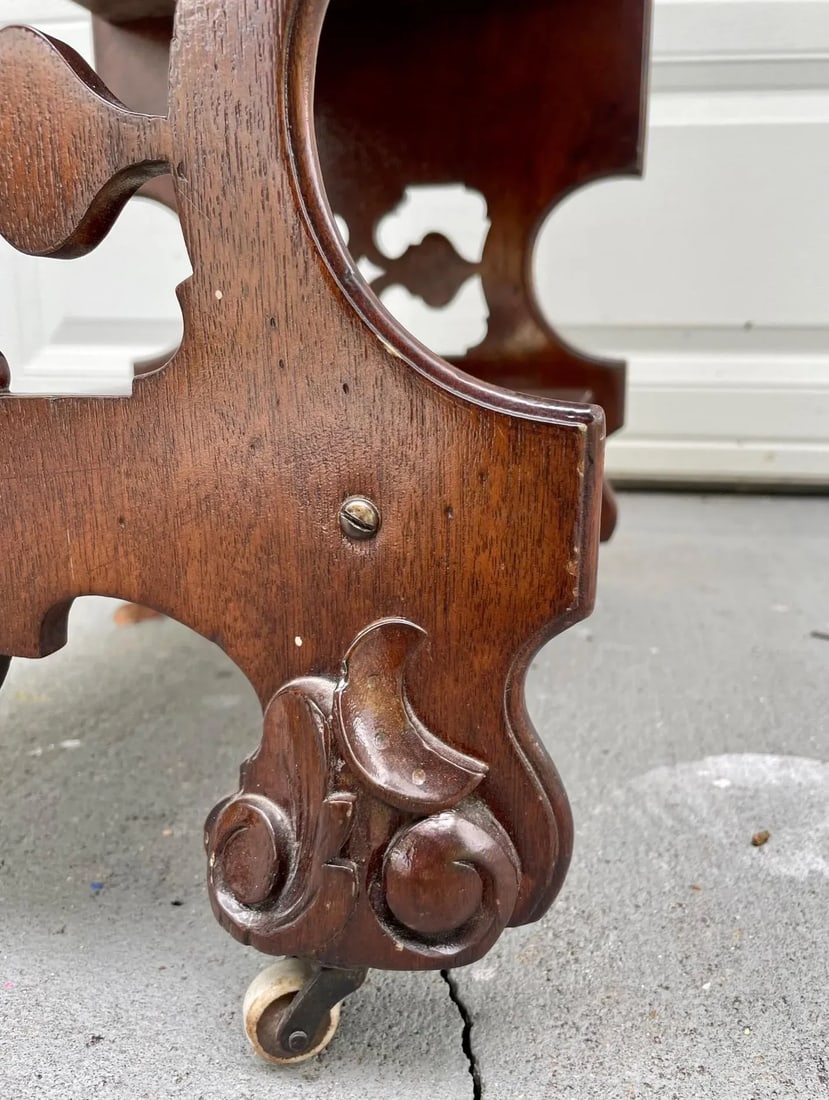 English Victorian Two Tier Walnut Canterbury Circa 1880. - 8