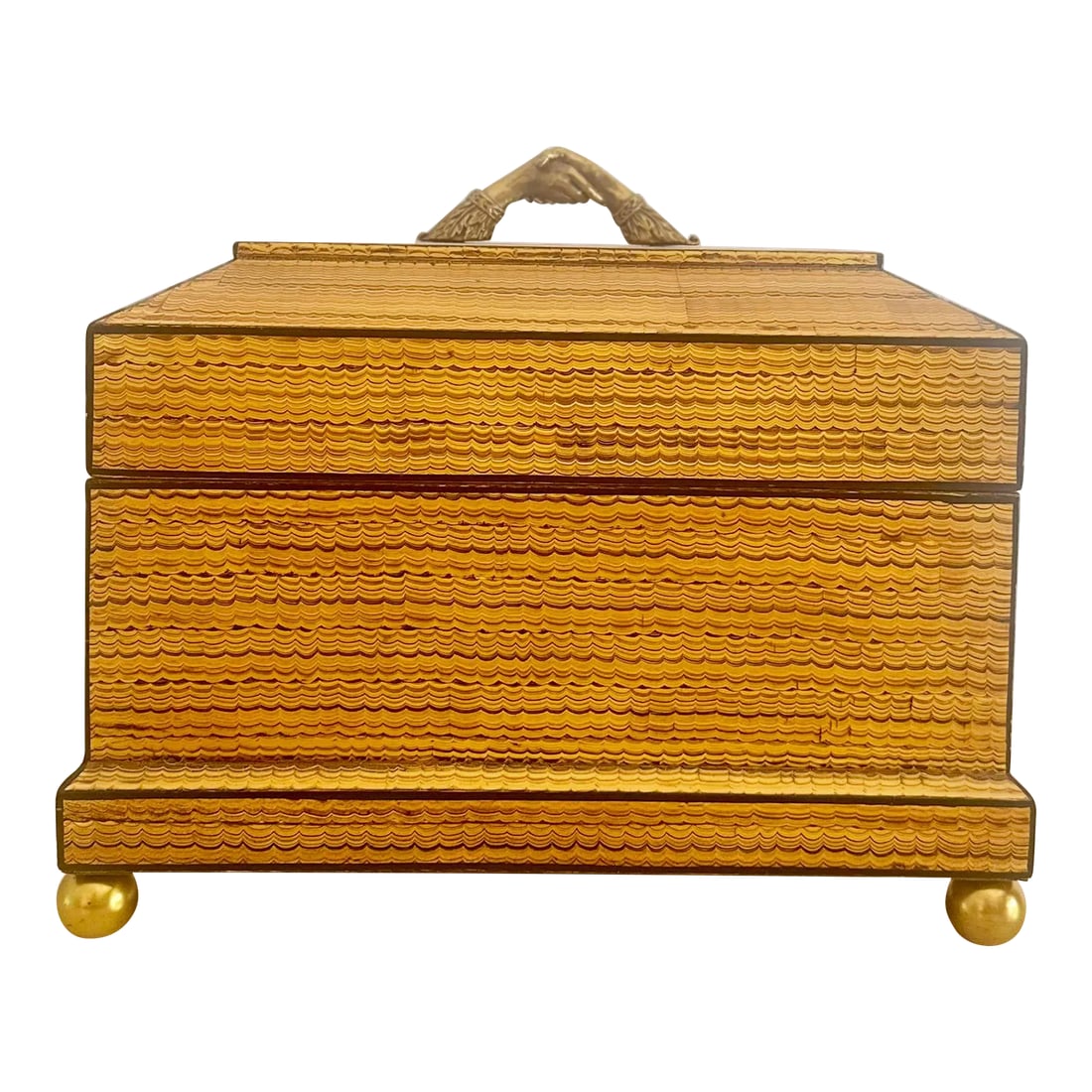 1980s Maitland Smith Humidor With Cedar and Humidity Control: Absolutely gorgeous limited-production Maitland Smith humidor with Spanish cedar lining, humidifier, and hygrometer, hand-crafted in the Philippines. Warm honey-toned combed finish with ebony trim,