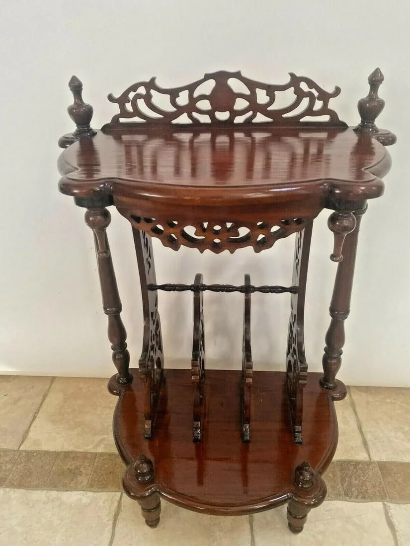Vintage Victorian Style Table Magazine Rack Bottom Storage Chinese Chippendale - 4