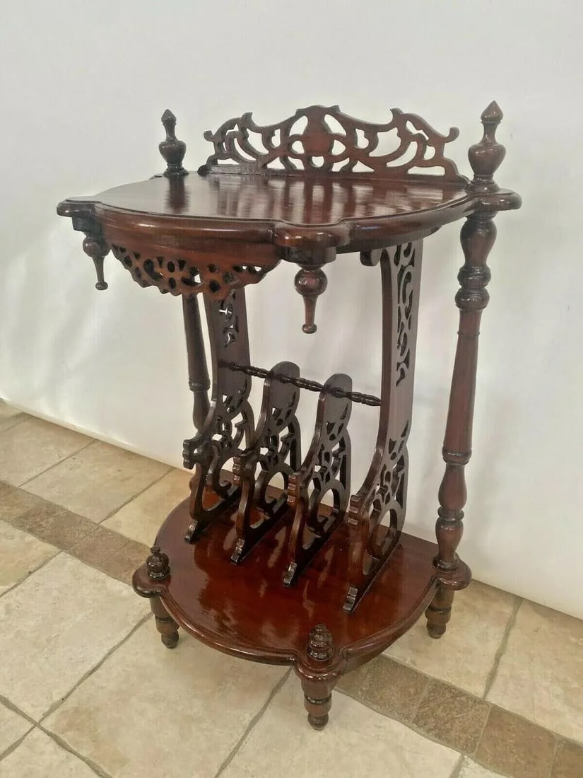 Vintage Victorian Style Table Magazine Rack Bottom Storage Chinese Chippendale - 5