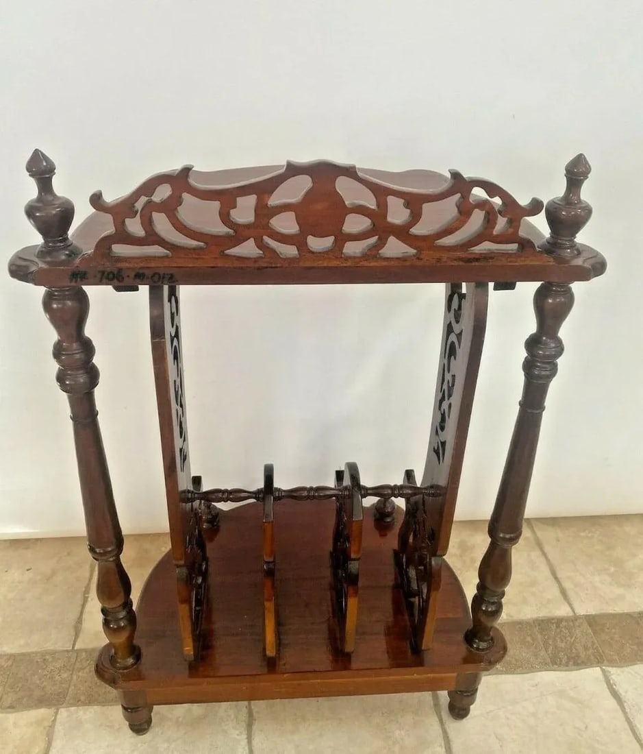 Vintage Victorian Style Table Magazine Rack Bottom Storage Chinese Chippendale - 7