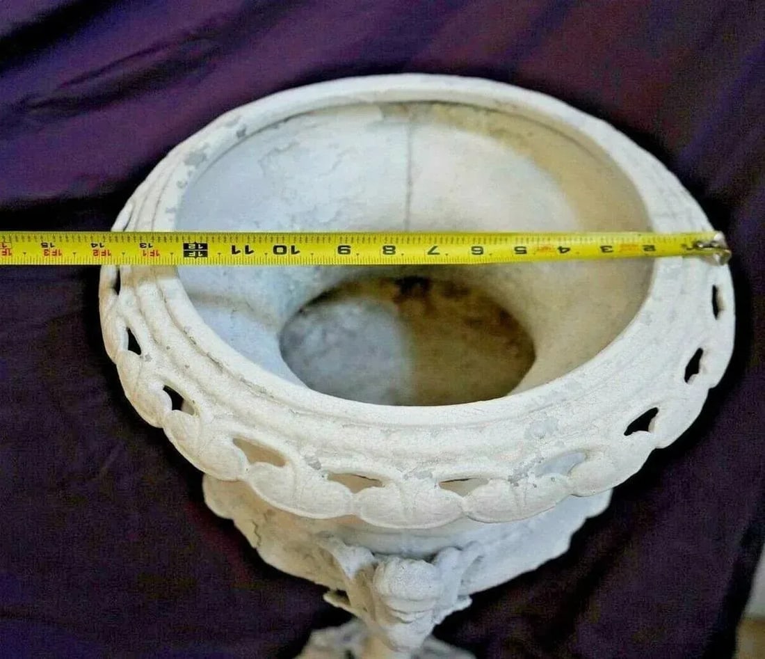 Vintage Angel Plant Stand Tall Solid Cast Aluminum Italian Style Tall Jardiniere - 10