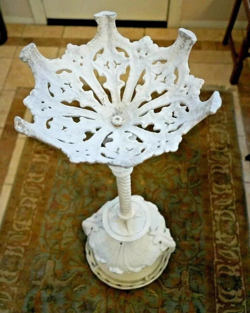 Vintage Angel Plant Stand Tall Solid Cast Aluminum Italian Style Tall Jardiniere - 2