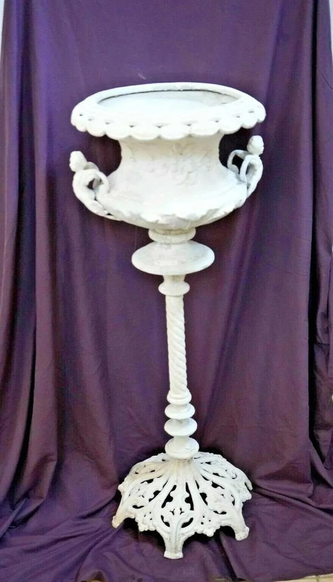 Vintage Angel Plant Stand Tall Solid Cast Aluminum Italian Style Tall Jardiniere - 5