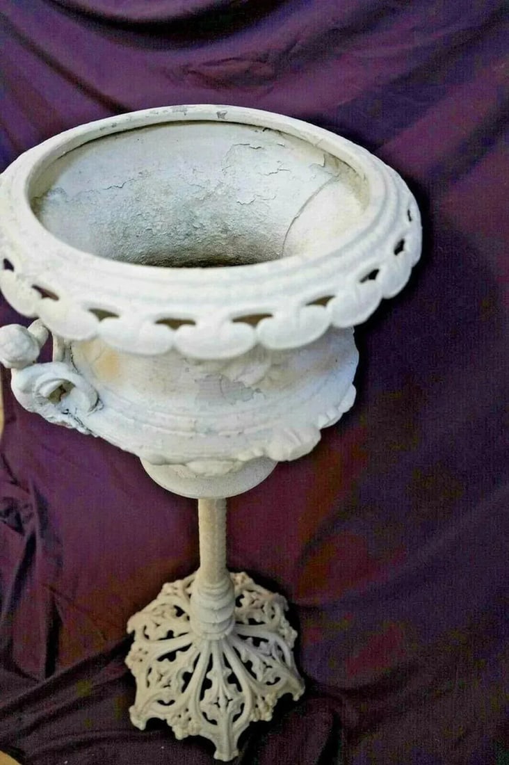 Vintage Angel Plant Stand Tall Solid Cast Aluminum Italian Style Tall Jardiniere - 8