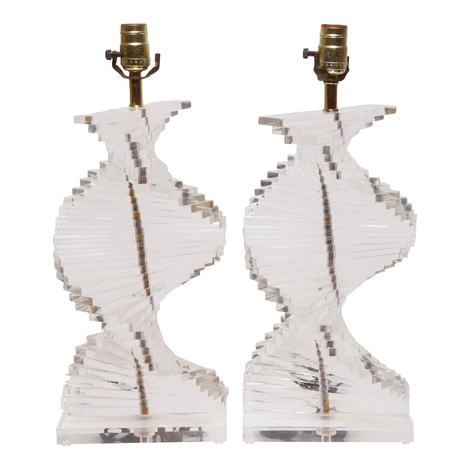 1970s Hollywood Regency Stacked Lucite Table Lamps - a Pair (1 of 8)