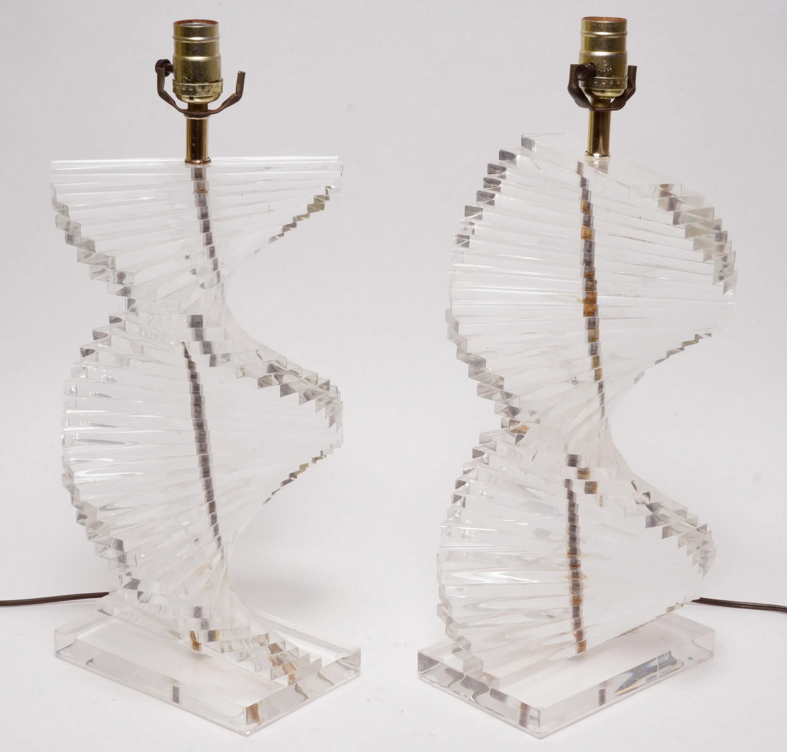 1970s Hollywood Regency Stacked Lucite Table Lamps - a Pair - 3