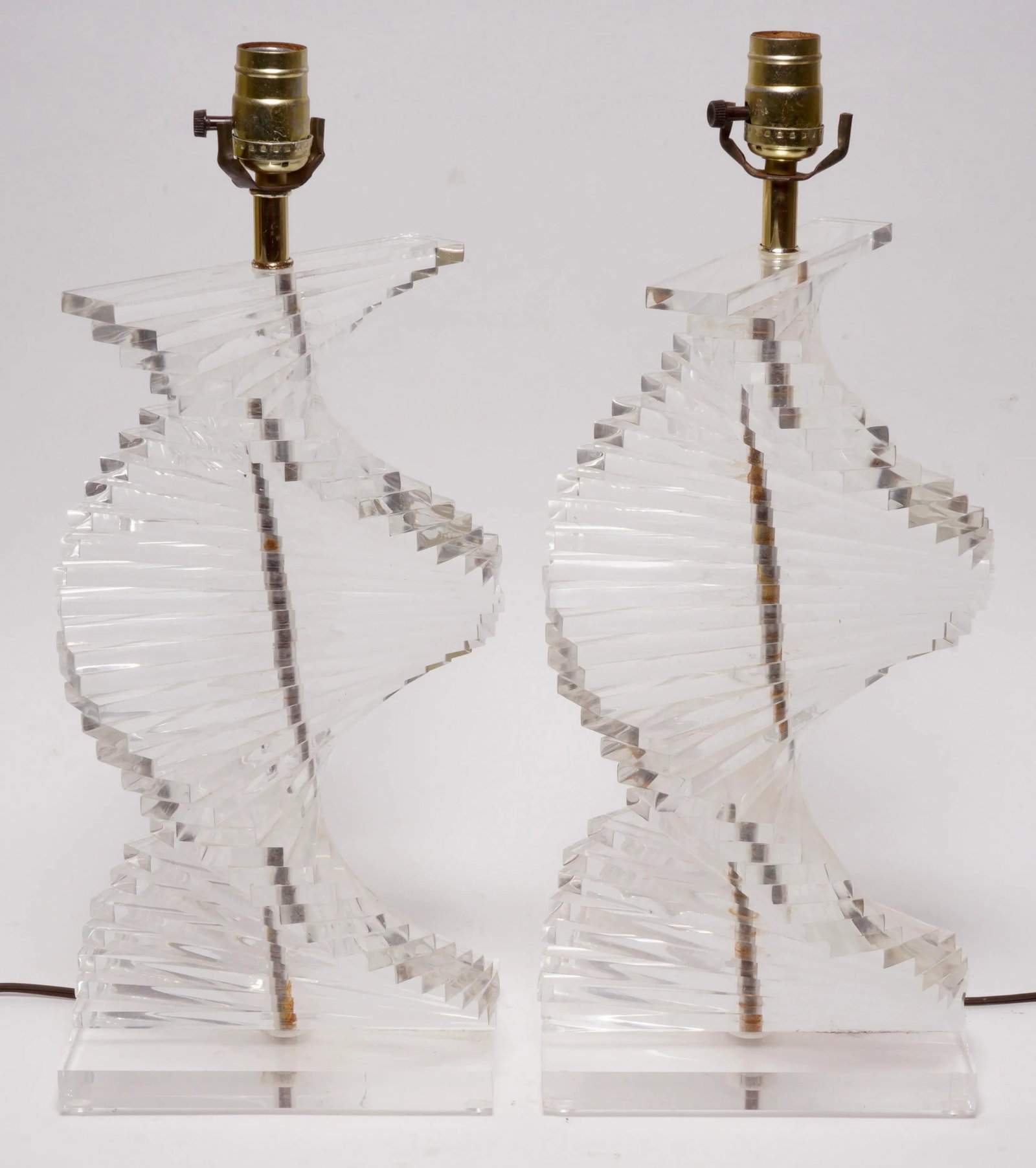 1970s Hollywood Regency Stacked Lucite Table Lamps - a Pair - 4