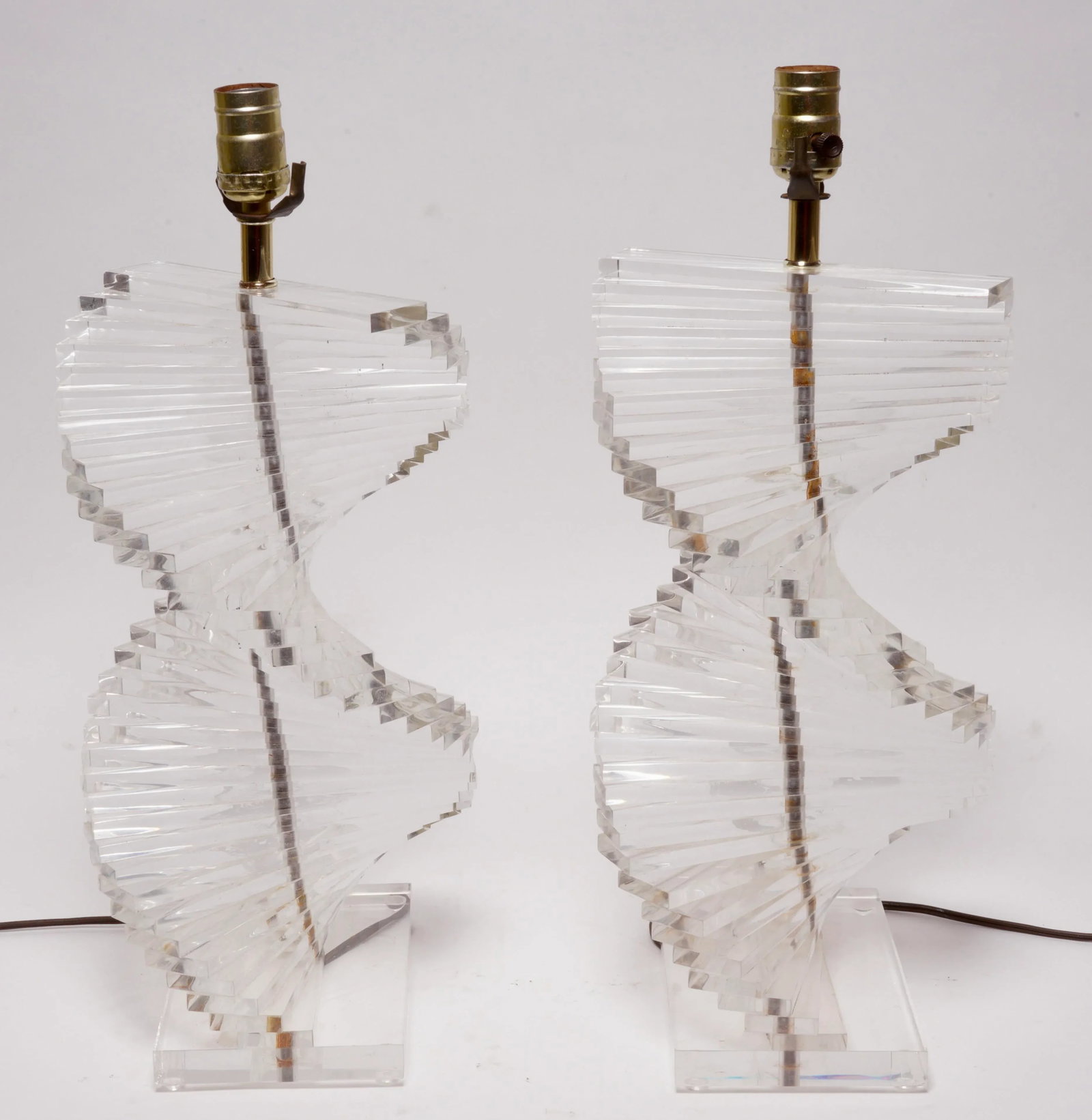 1970s Hollywood Regency Stacked Lucite Table Lamps - a Pair - 6
