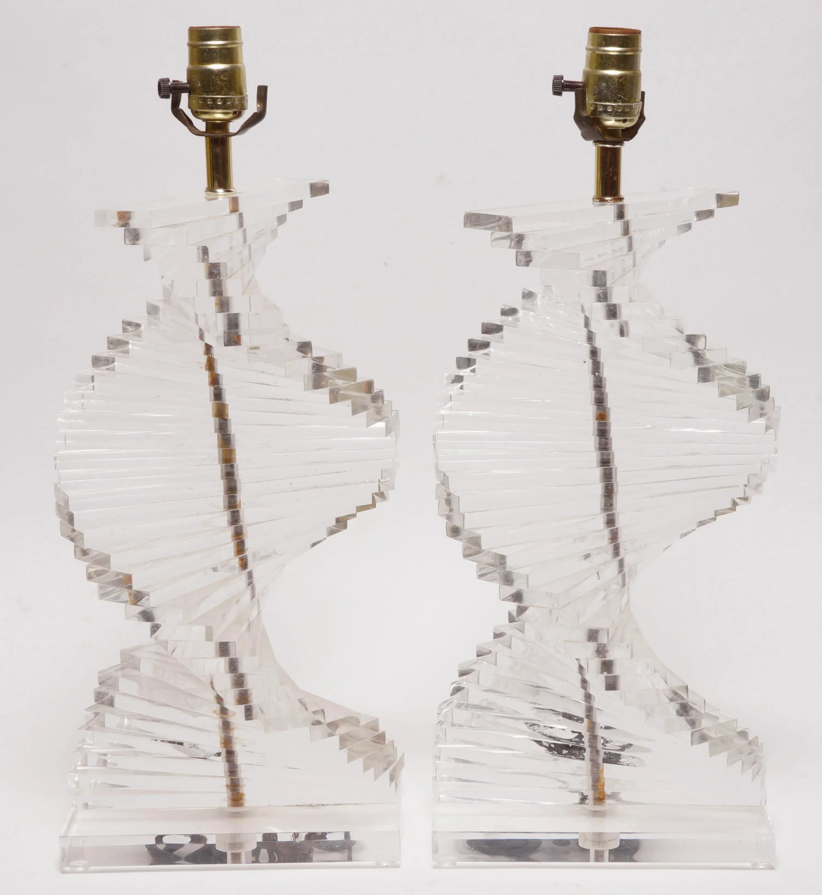 1970s Hollywood Regency Stacked Lucite Table Lamps - a Pair - 8