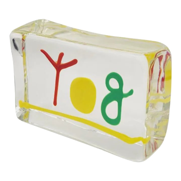 1990s Murano Glass Limited Edition Brick by Riccardo Licata: Large brick in transparent glass with sommerso stylized symbols that are Riccardo Licata's fingerprint. 1990s. Limited edition, Signed and numbered 20/99. The piece comes with a Custom Lucite base.
