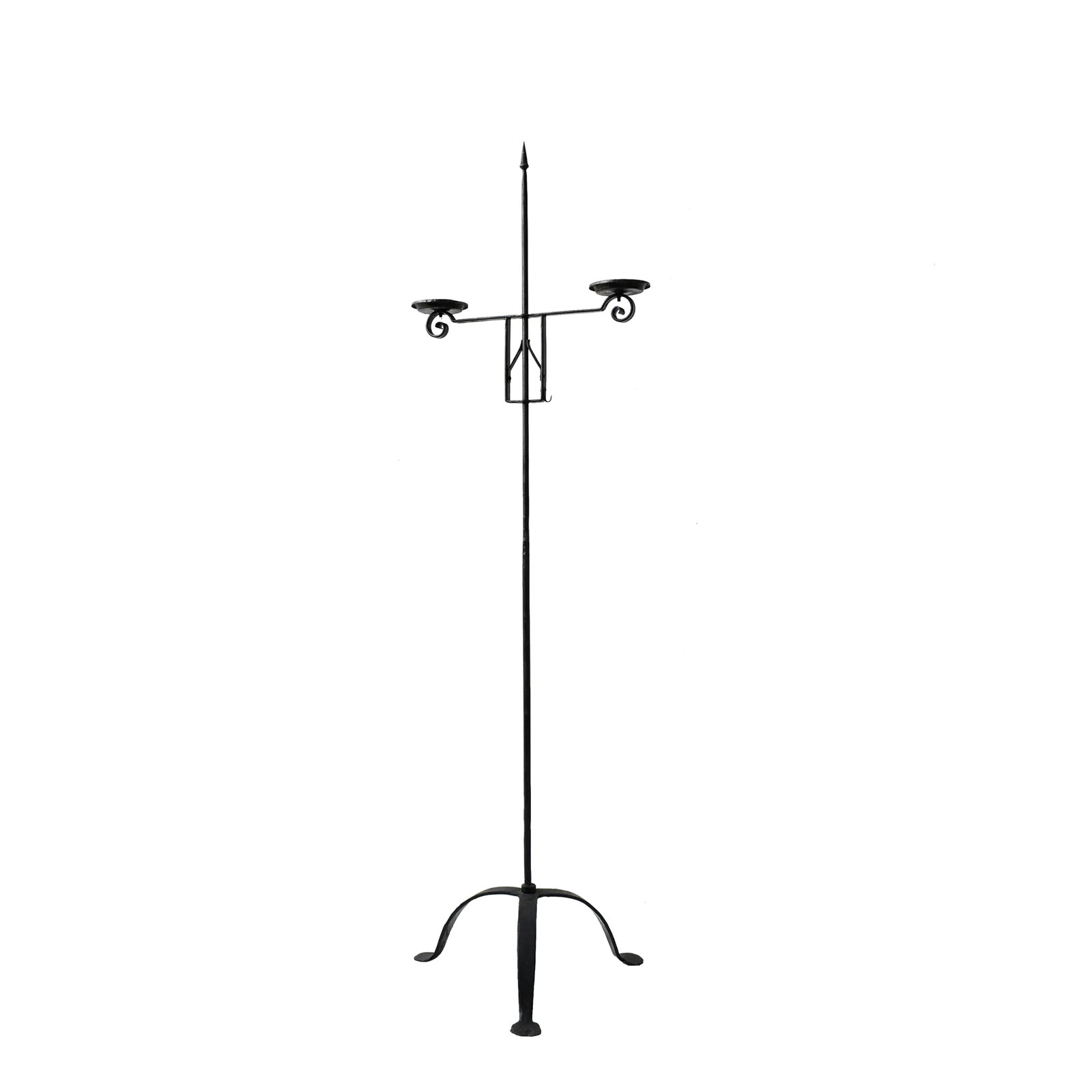 Vintage Trident-Style Wrought Iron Floor Adjustable Candelabra, Circa 1950s (1 of 13)