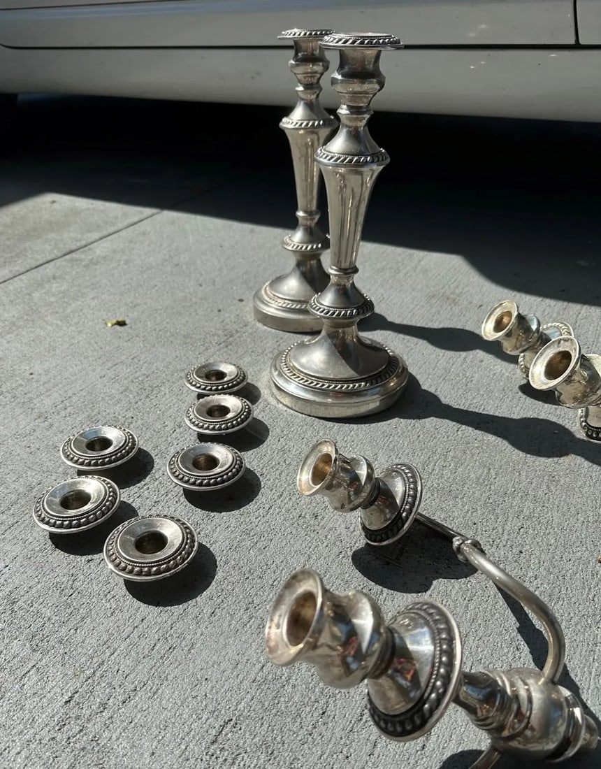 Pair George III Old Sheffield Silver Plated Three Light Candelabras. - 11