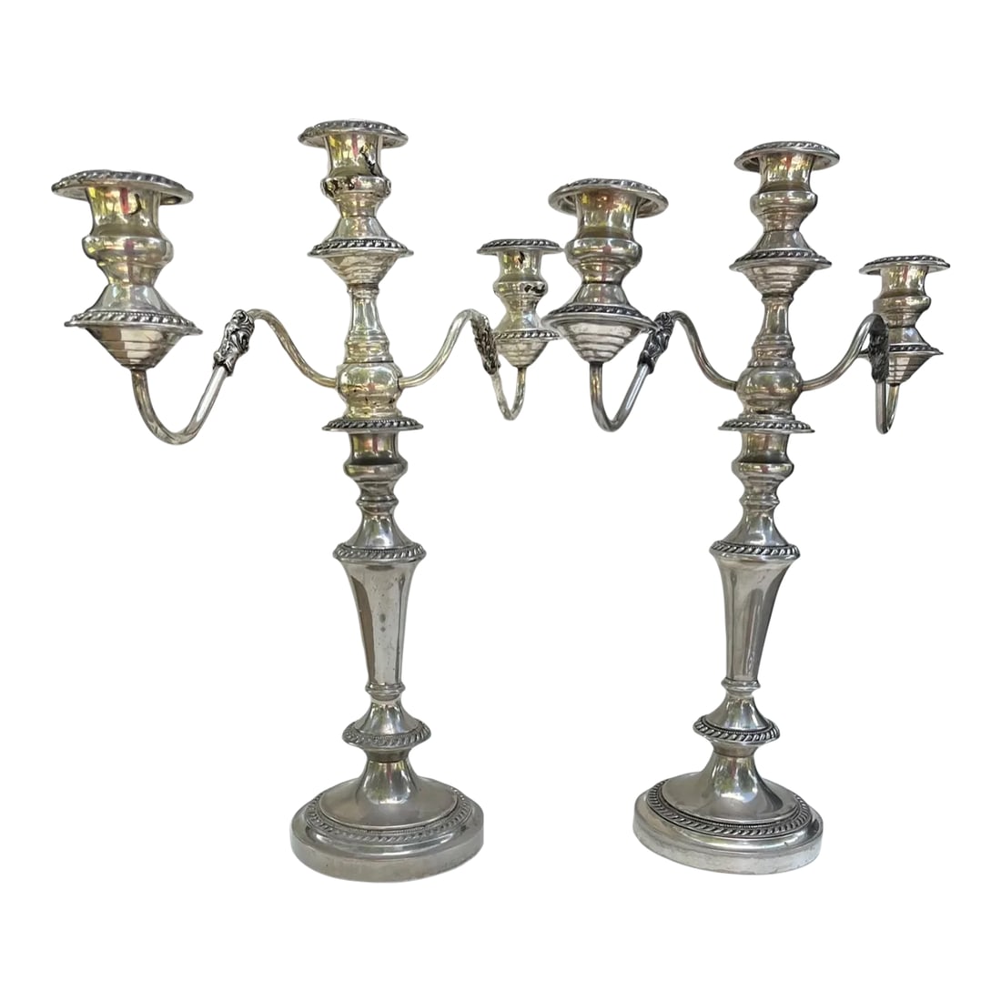 Pair George III Old Sheffield Silver Plated Three Light Candelabras. (1 of 13)
