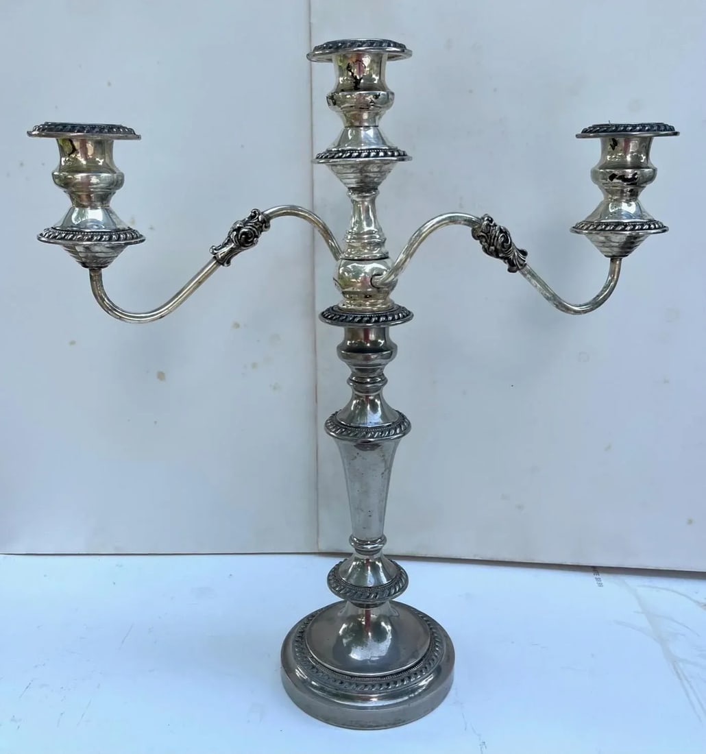 Pair George III Old Sheffield Silver Plated Three Light Candelabras. - 2