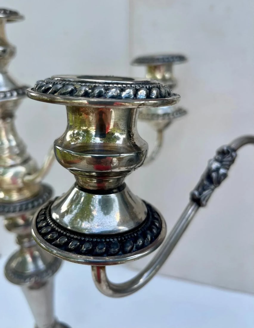 Pair George III Old Sheffield Silver Plated Three Light Candelabras. - 5