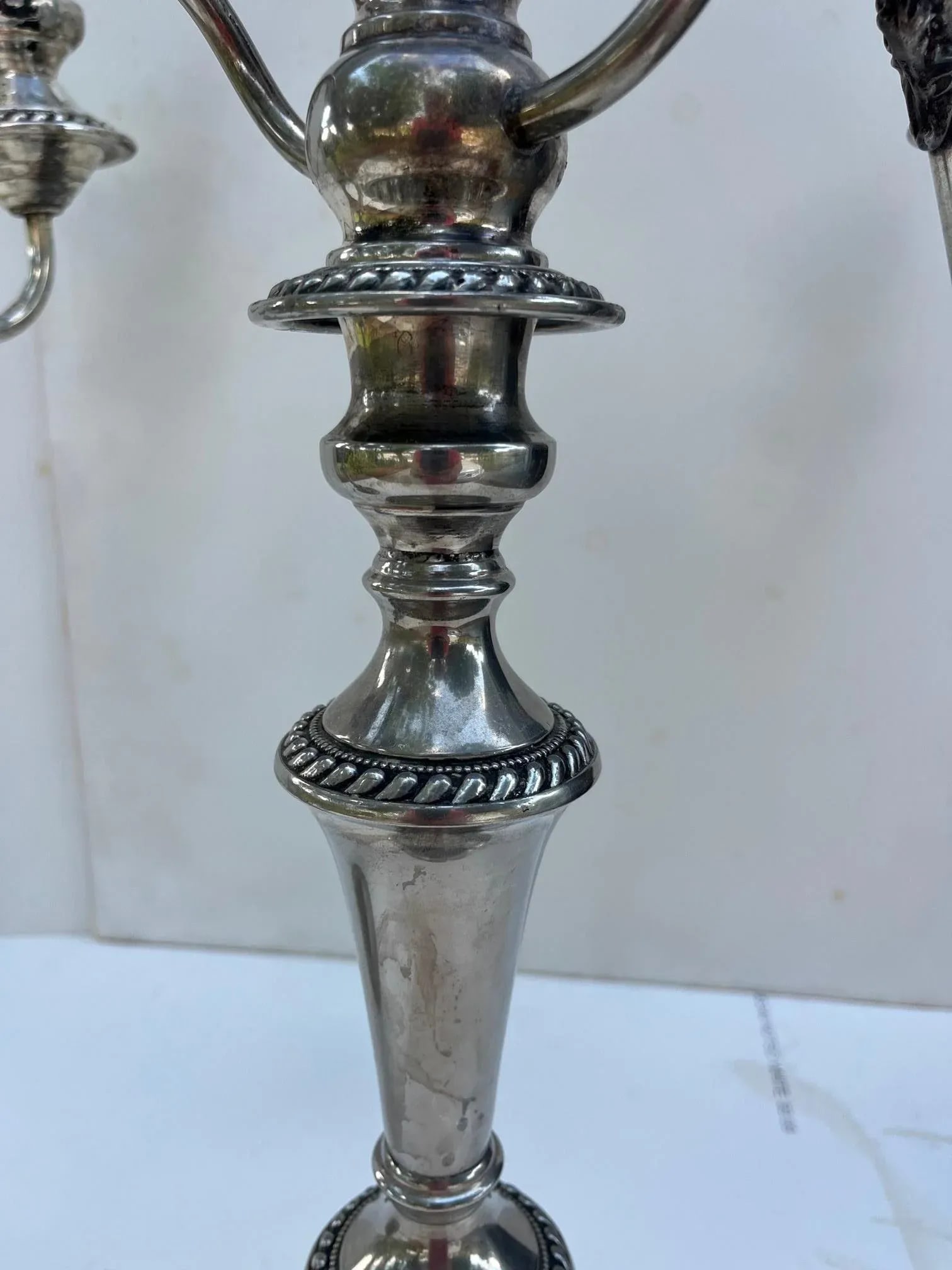 Pair George III Old Sheffield Silver Plated Three Light Candelabras. - 6