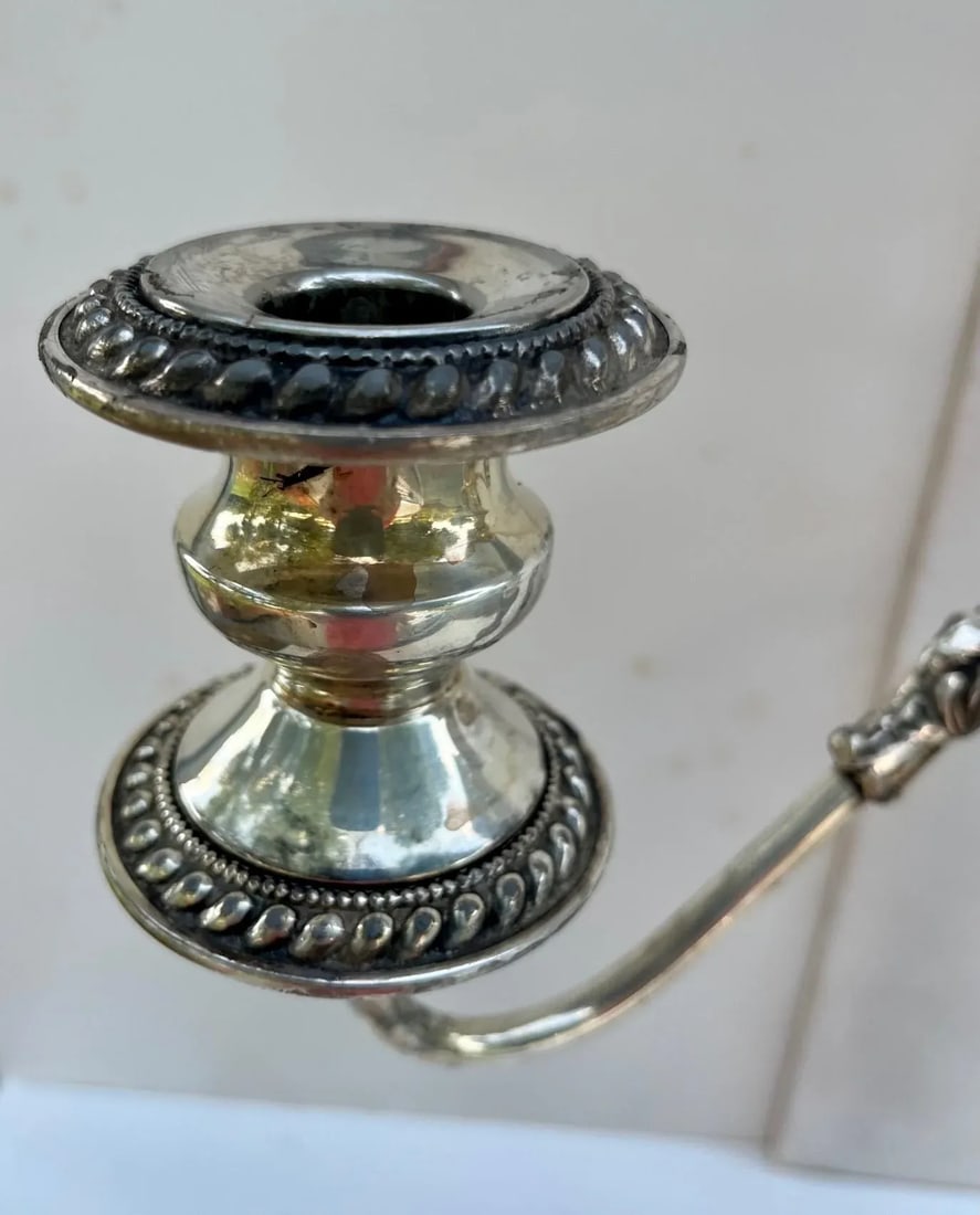 Pair George III Old Sheffield Silver Plated Three Light Candelabras. - 7