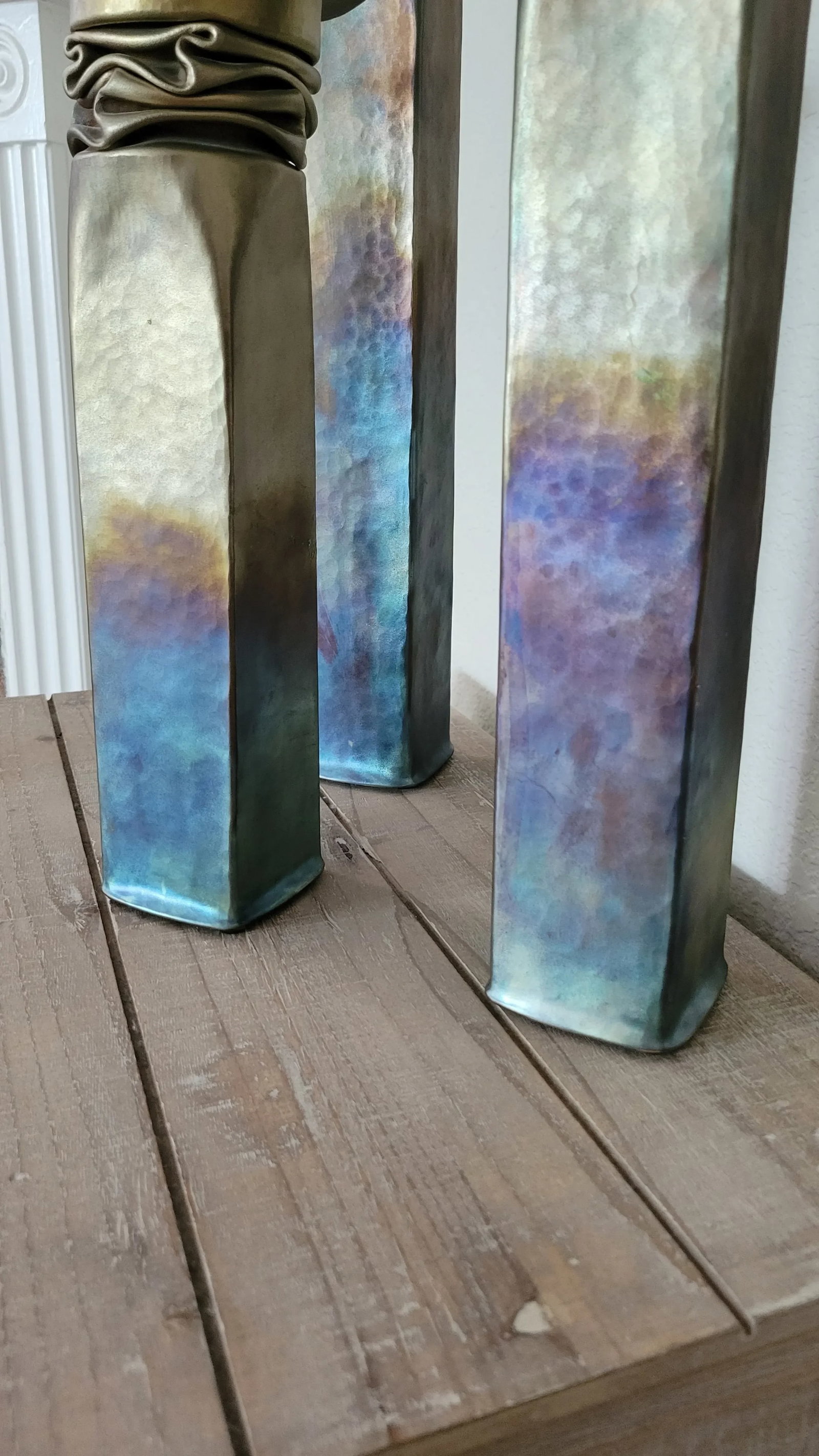 1990s Thomas Roy Markusen Modern Brutalist Hand Forged Copper Candle Holders With Pewter Oxide Finis - 2
