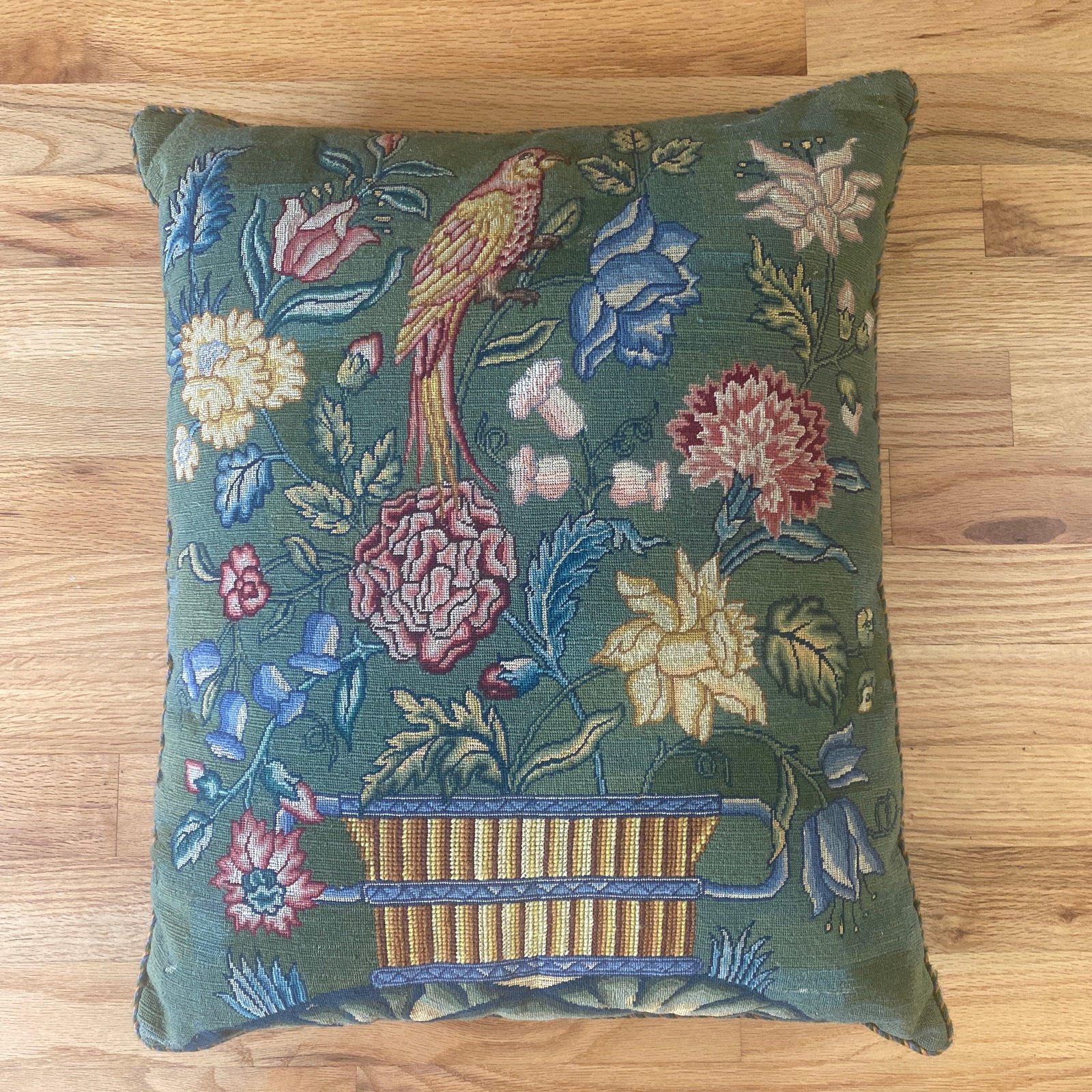 20th Century English Floral Cachepot Needlepoint Pillow - 13