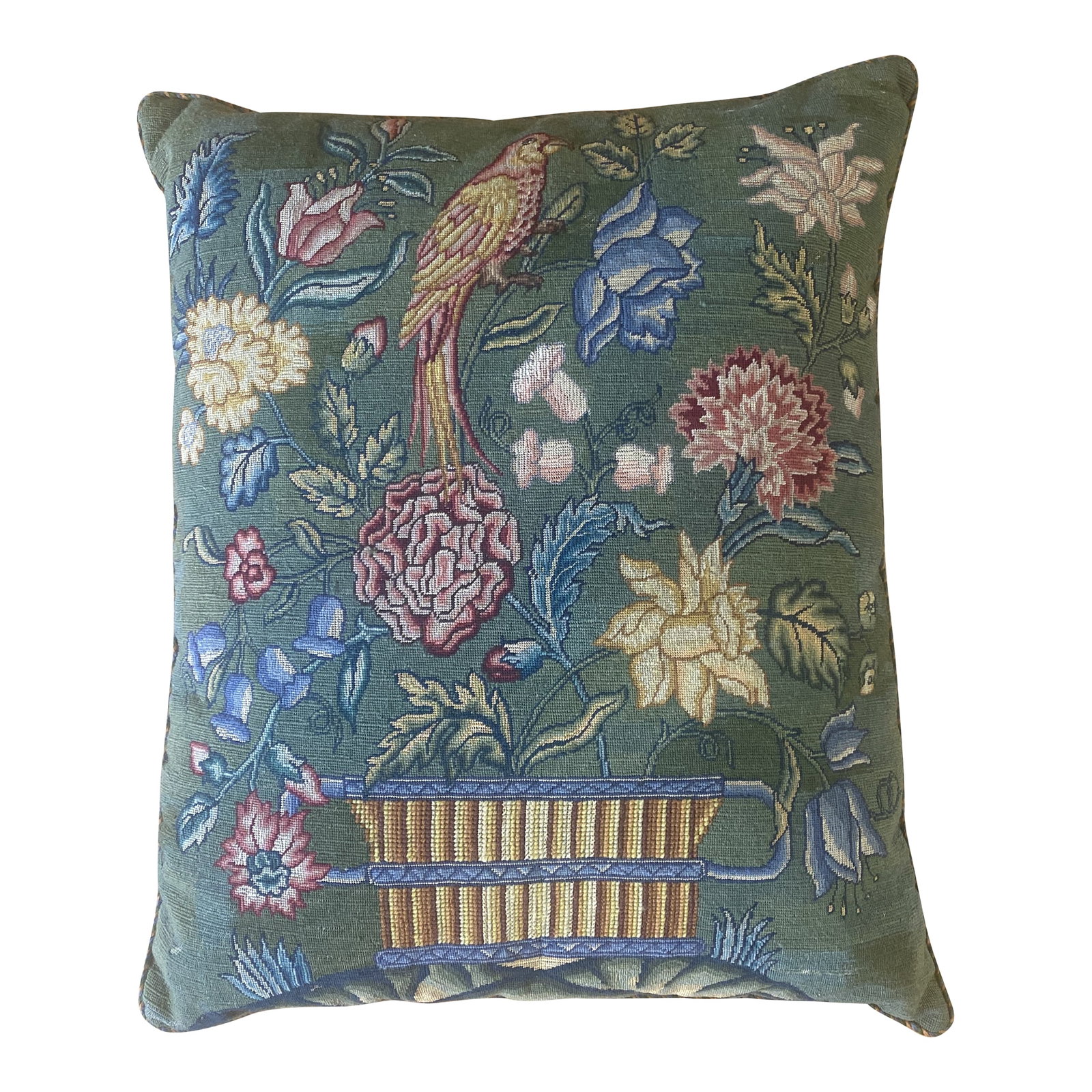 20th Century English Floral Cachepot Needlepoint Pillow (1 of 13)