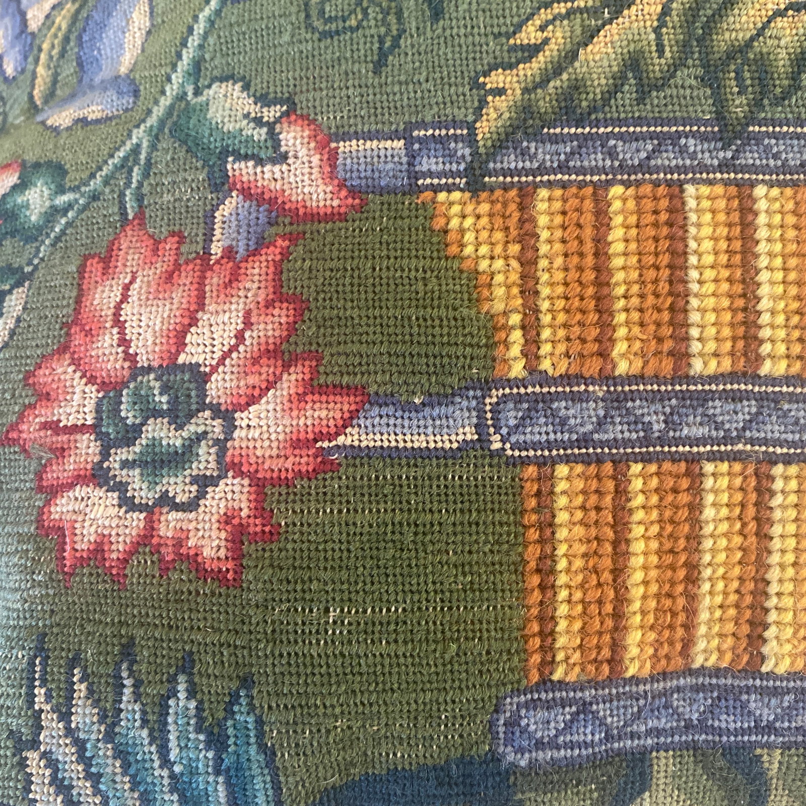 20th Century English Floral Cachepot Needlepoint Pillow - 5