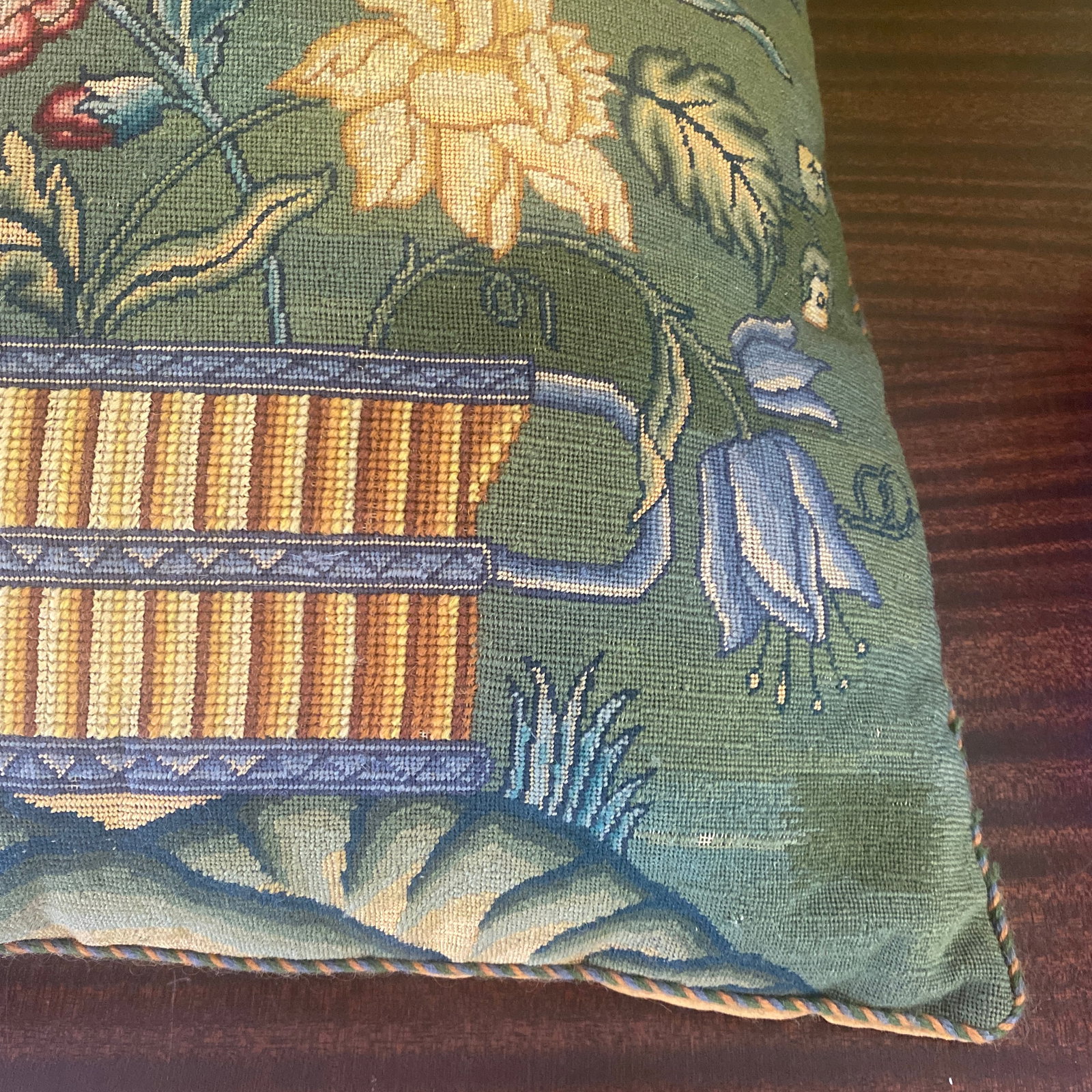 20th Century English Floral Cachepot Needlepoint Pillow - 6