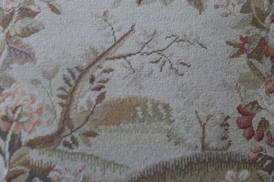 Square Pillow | Cream Floral Needlepoint Deorative Wool Pillow - 3