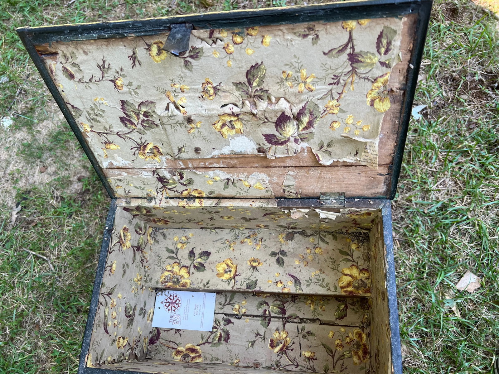 Early 19th Century Antique Wooden Painted Black Box With Deer Crest - 8